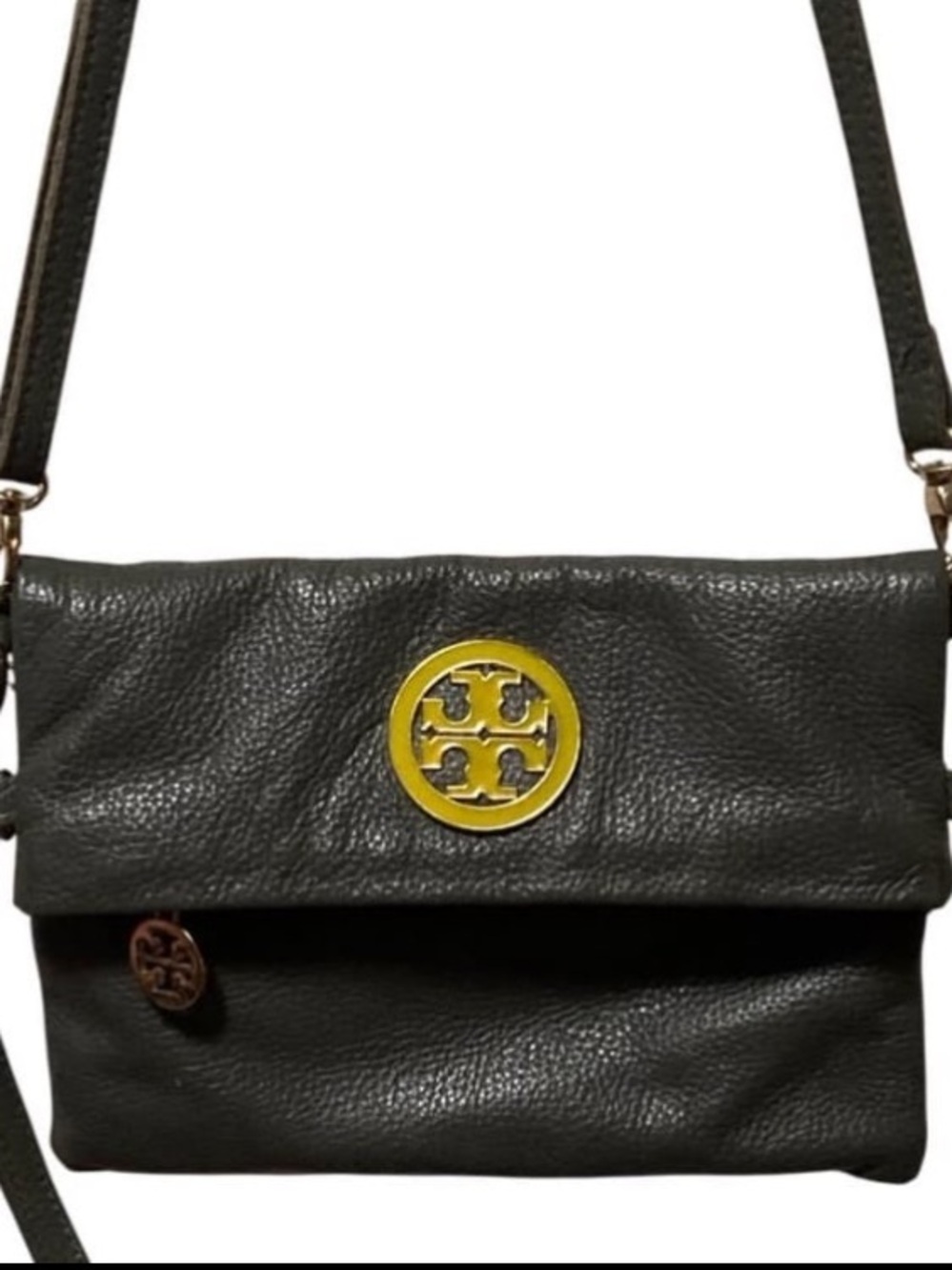 Tory Burch Gray Leather Crossbody with Gold Logo